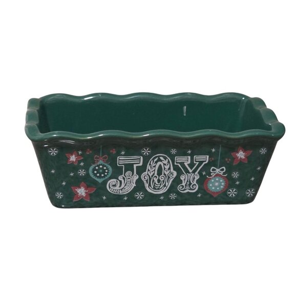 Nantucket Green Mini Baking Loaf Stoneware Christmas Joy 6" x 3"x 2.25" - Picture 1 of 5